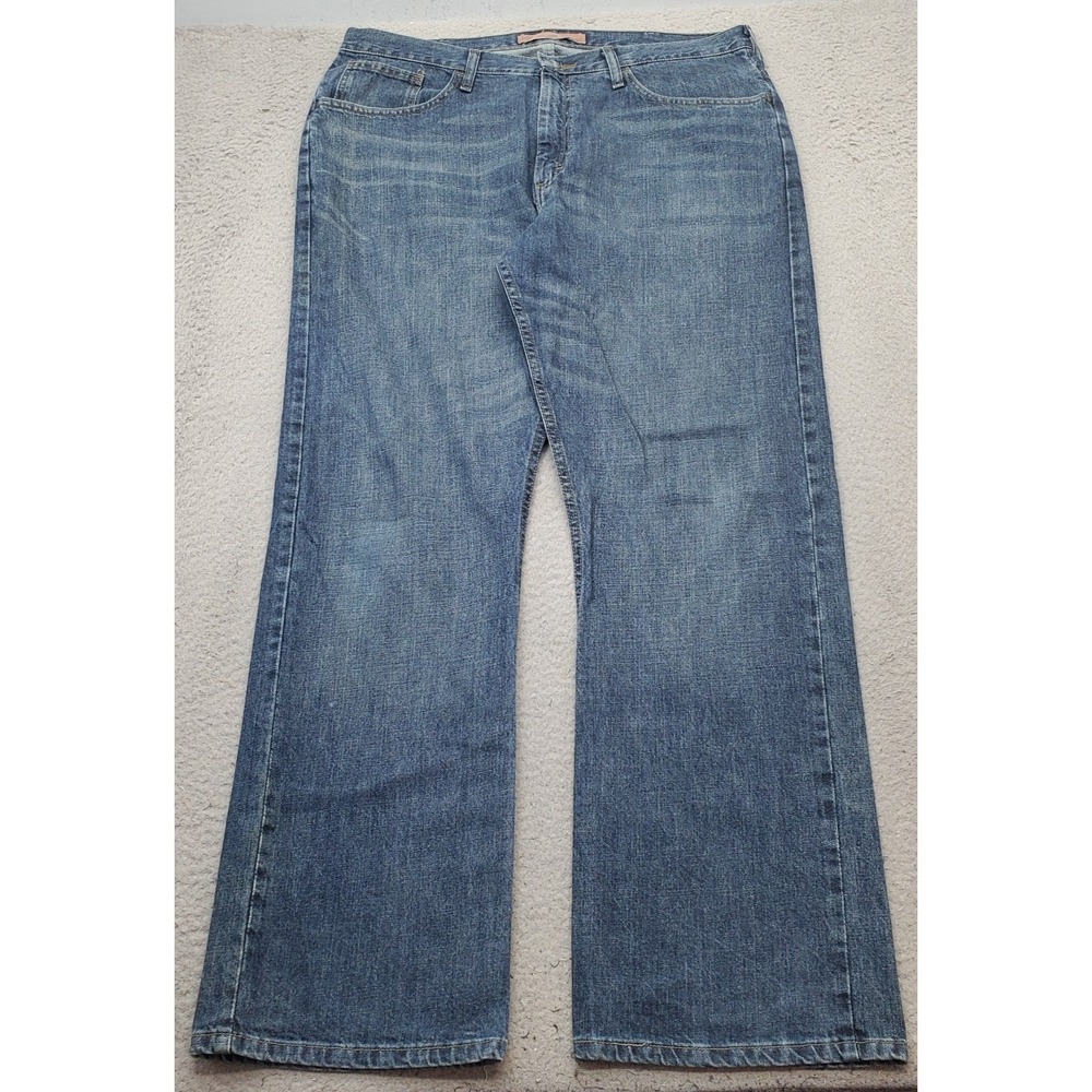 Lee Dungarees Bootcut Jeans Mens 38x32 Blue Denim Faded Whiskered Relaxed Fit